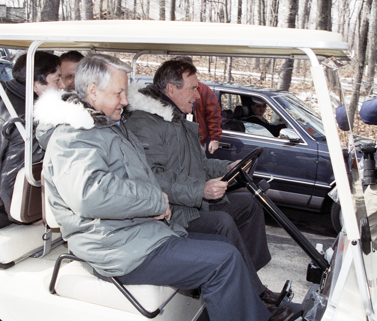 Russian President Boris Yeltsin oversaw the official end of the Cold War on Feb. 1, 1992 at a meeting with George Bush. Photo: Russian President Boris Yeltsin (left) and U.S. President George Bush (right) at Camp David. Source: Dmitry Donskoi/RIA Novosti