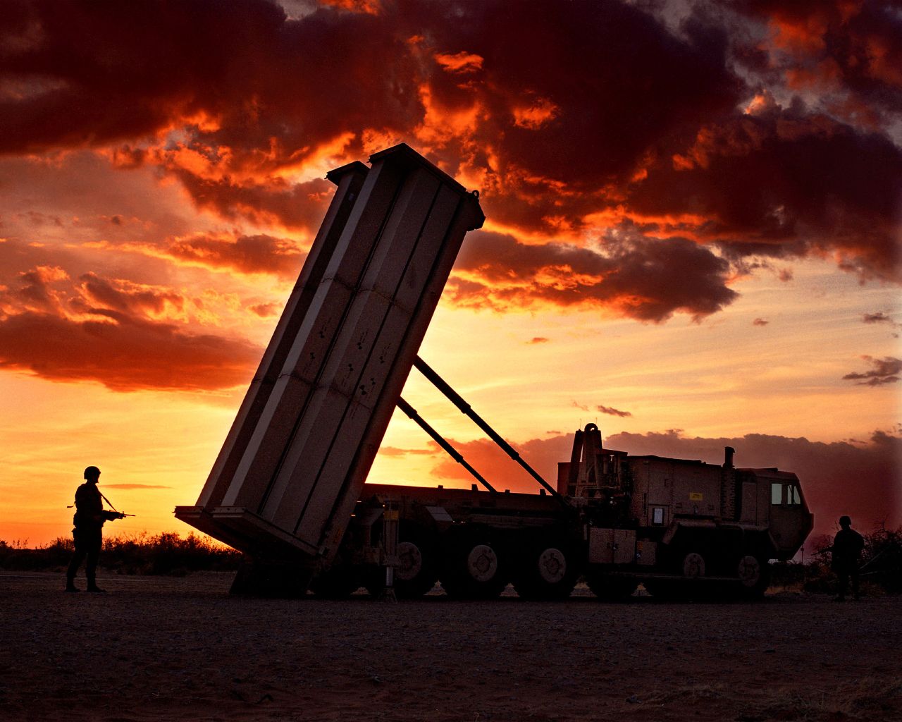 Lockheed Martin&#39;s Terminal High Altitude Area Defense (THAAD) system at sunset. Source: Flickr/ Lockheed Martin