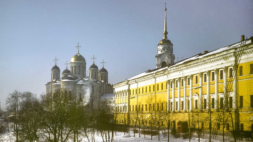 Dormition Cathedral. East view with Regional Administration (right). March 6, 1972.