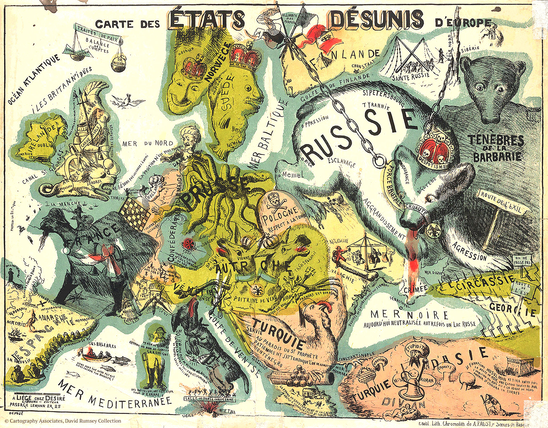 19世紀もやっぱりおそロシア 昔のマンガ風の欧州地図に見るロシア ロシア ビヨンド