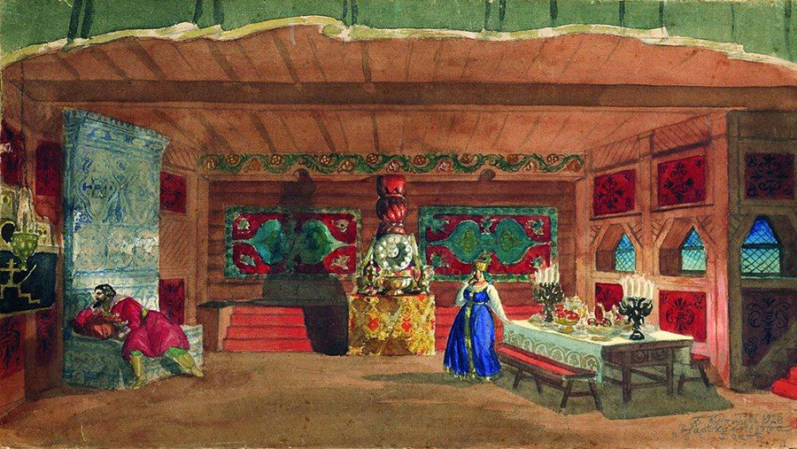 Diseño de croquis para la ópera de Rimski-Kórsakov ‘La novia del Zar’, 1920. 