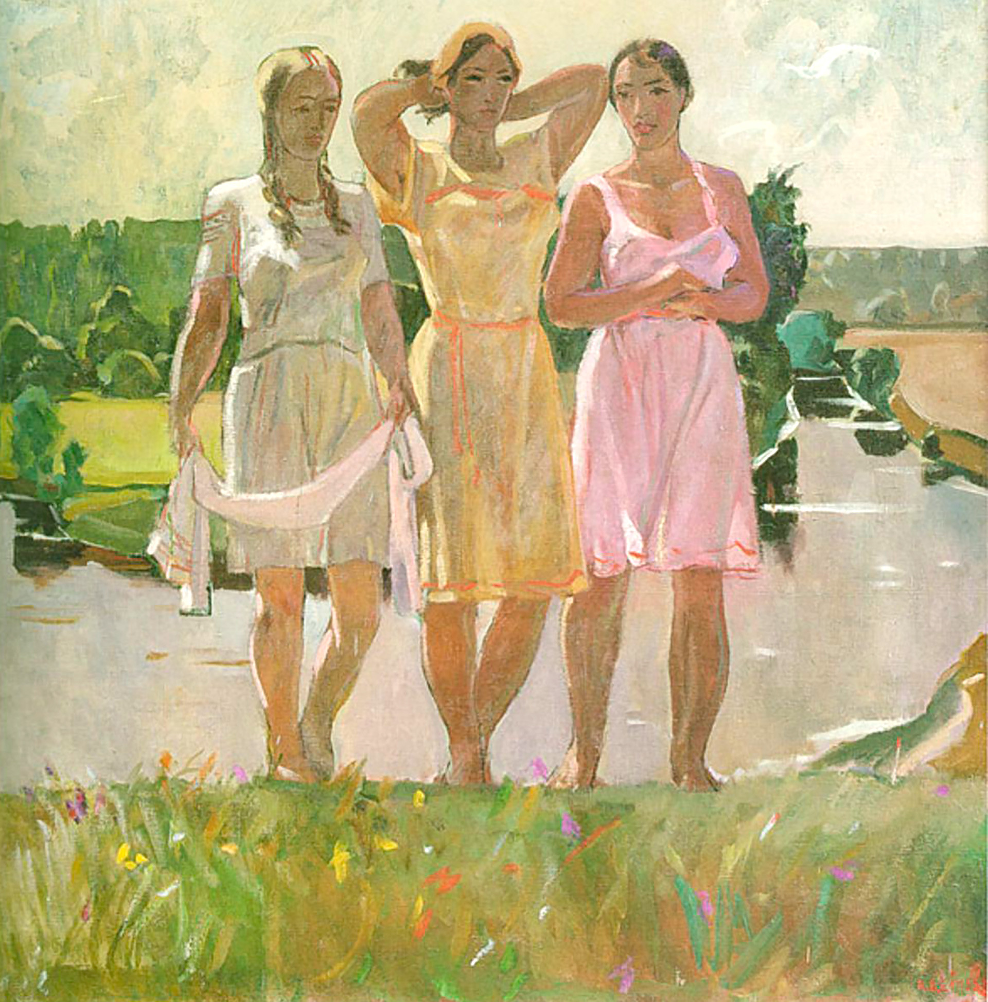 Известными советскими художниками были. Дейнека "Ода весне. Текстильщицы", 1927.