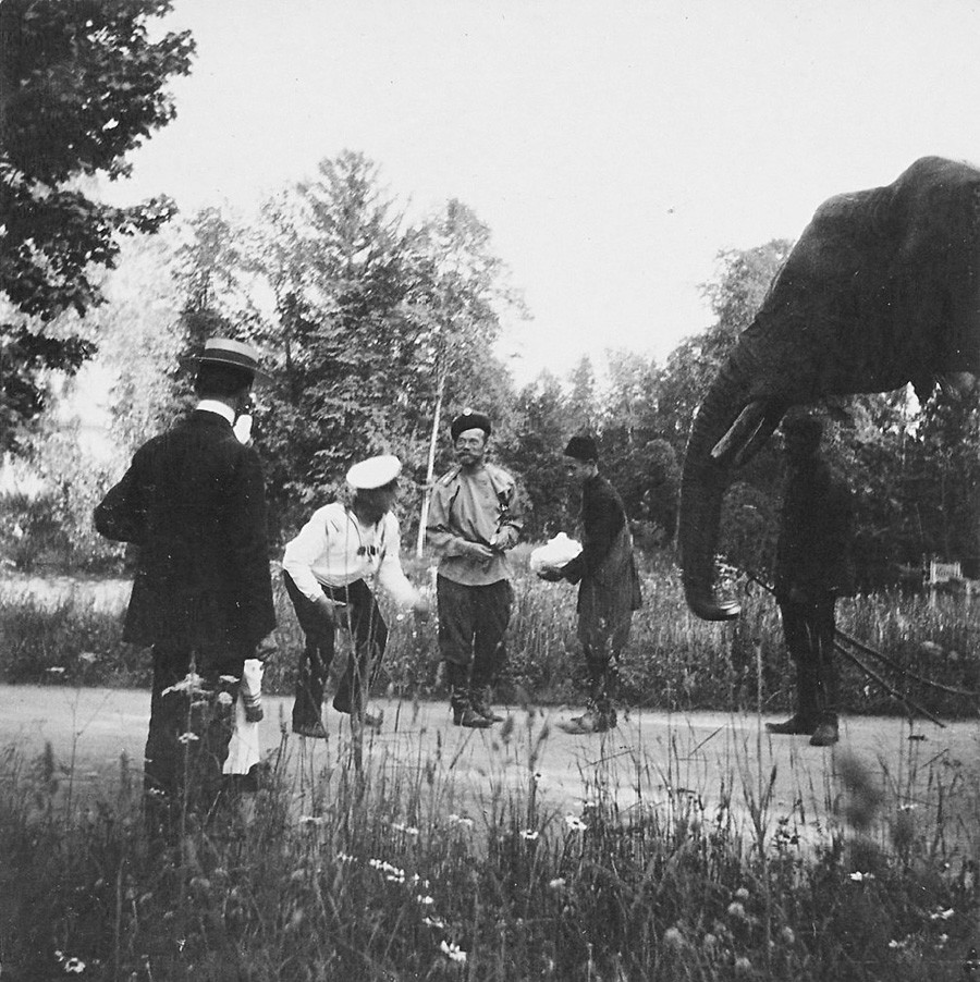 El zar Nicolás II y su elefante favorito.