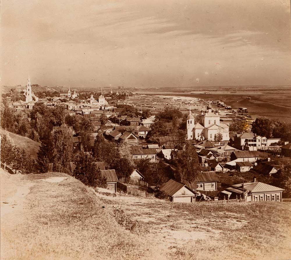 View towards north from fortress hill. From left: bell tower&Cathedral of Entry of Christ into Jerusalem; Church of Transfiguration (razed for bricks in early 1930s); Church of Annunciation (demolished early 1950s ); Church of Purification. Right: Church of Ascension (demolished 1955). Summer 1910.