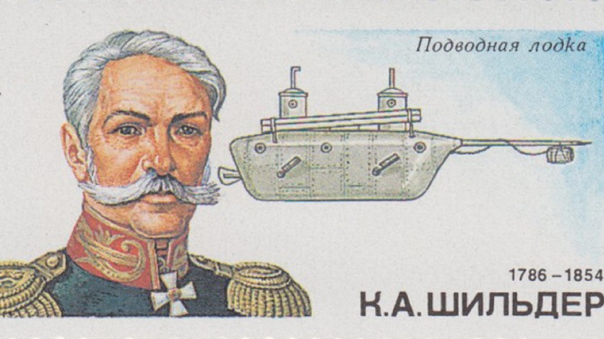 Sello postal ruso dedicado a K.A. Schilder y su invención.