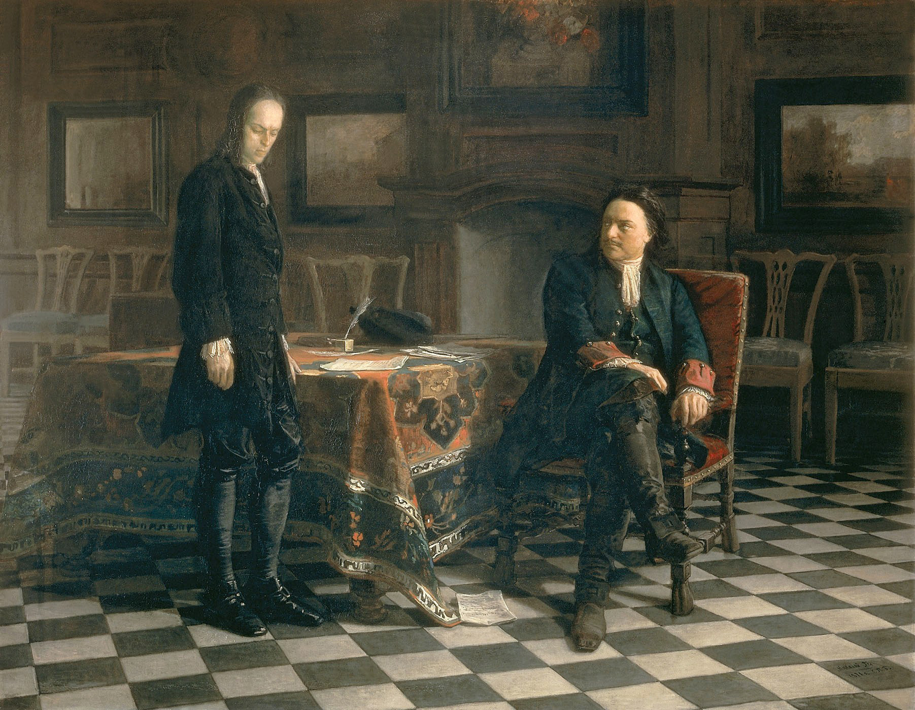 Nikolay Ge. 'Peter the Great interrogates his son Alexey' (1871).