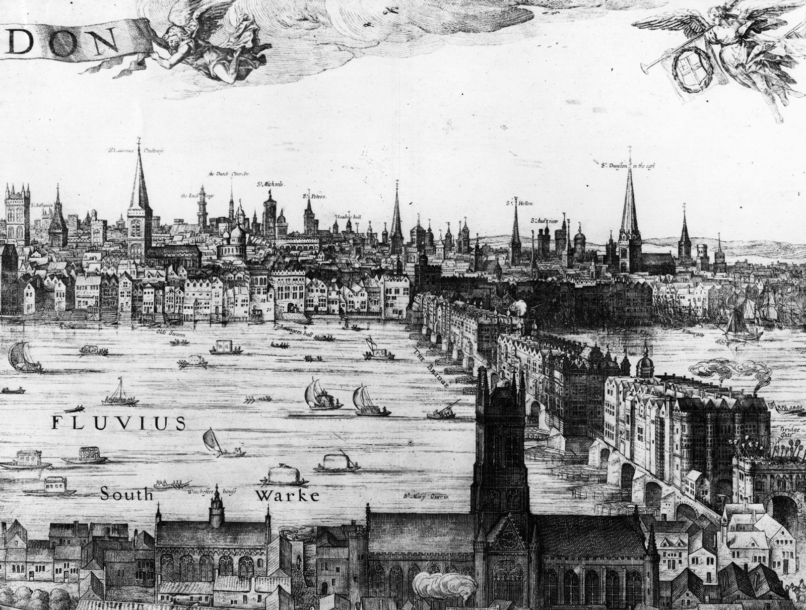 Vischer: Панорама Лондона, показывающая Лондонский мост, 1616 год.