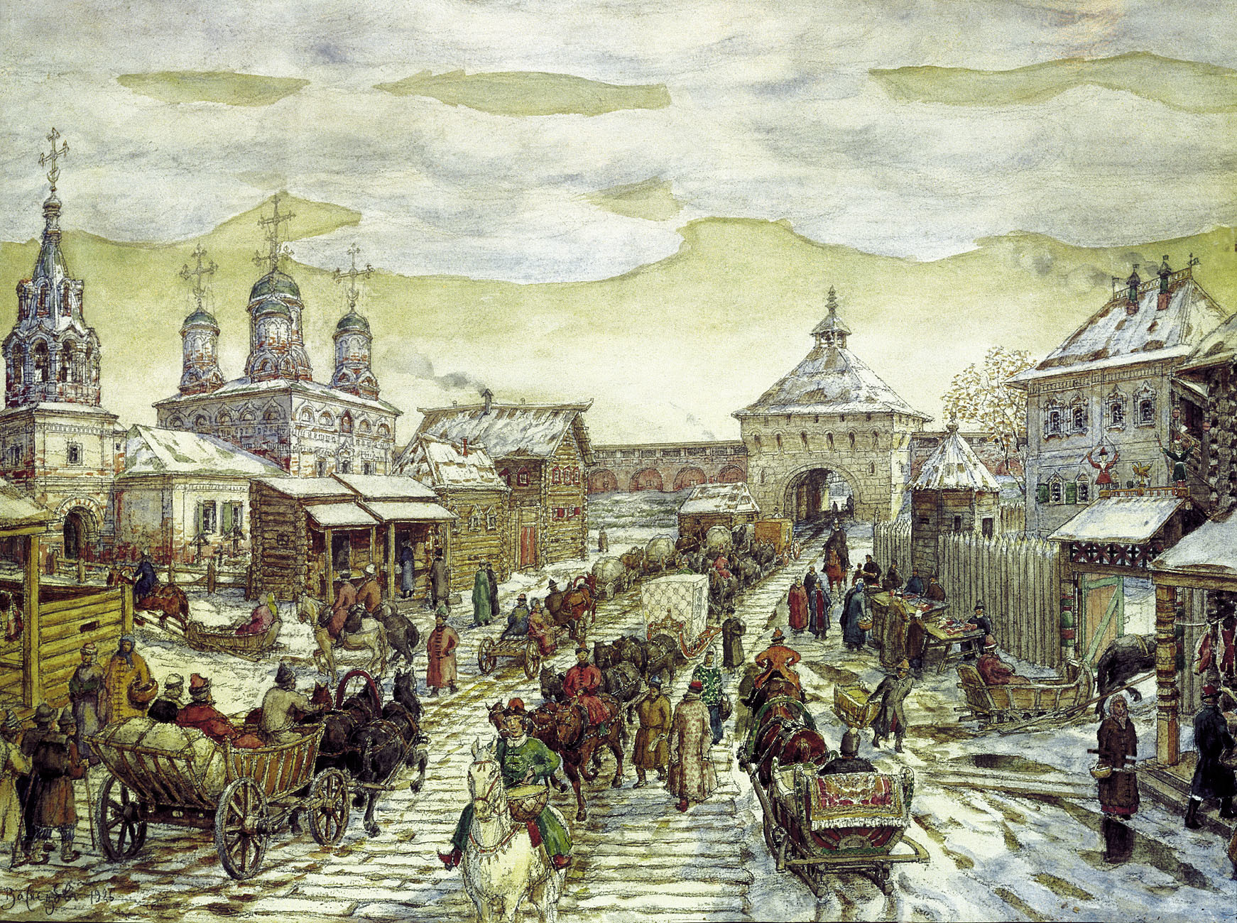 „Beim Mjasnizki-Tor der Bely Gorod im 17. Jahrhundert“ von Apollinarij Wasnezow
