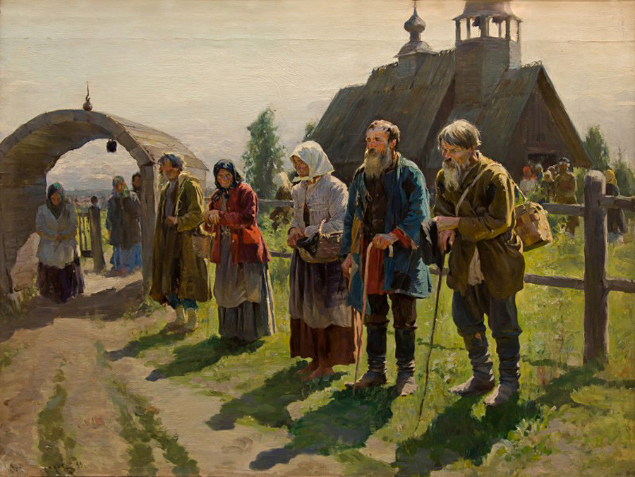 Sergey Vinogradov.  Poor near the church, 1899