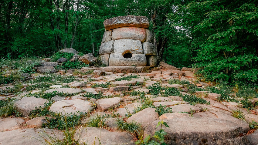 Ancient round compound dolmen in the valley of the river Jean, Russia, southeast of Gelendzhik