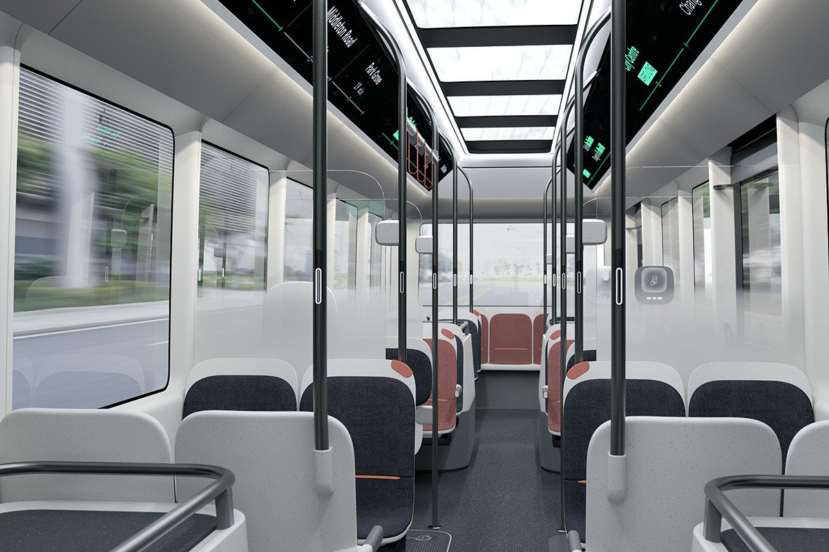 A Russian-designed electric bus that brings social distancing to the