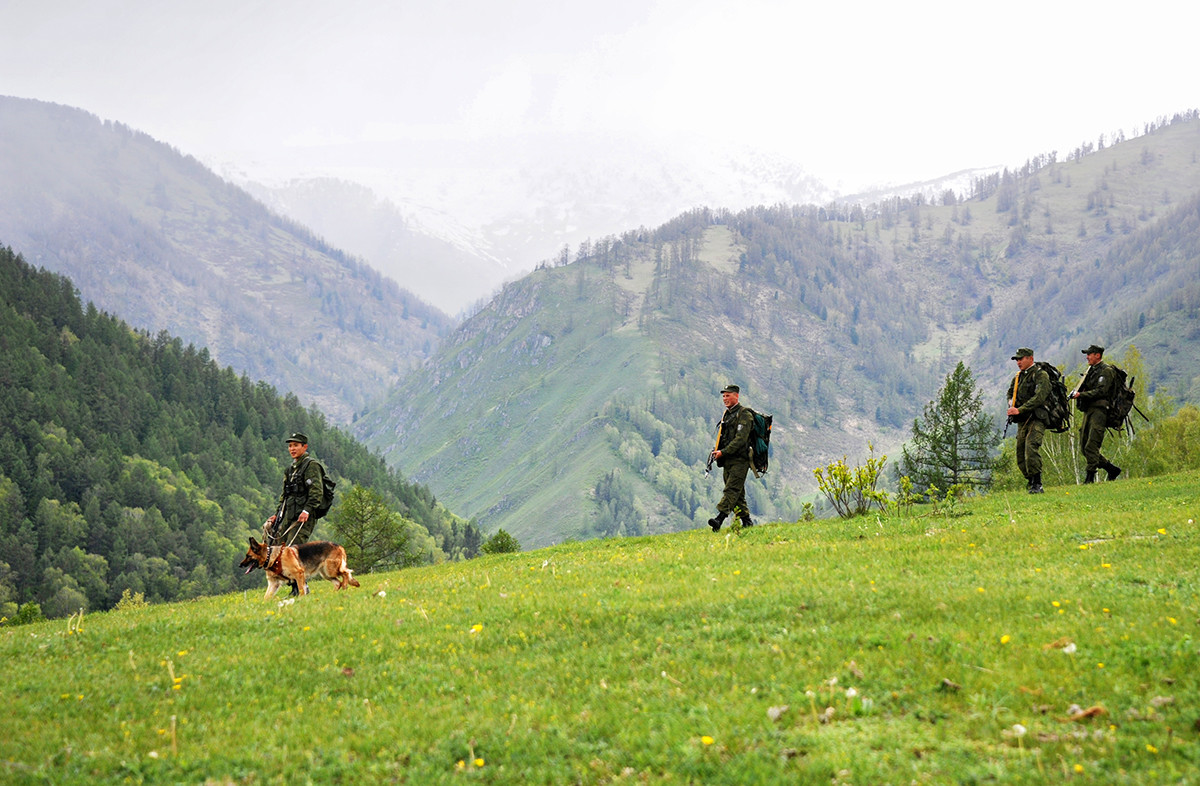 Border guards in Ust-Koksa village in Altai mountains