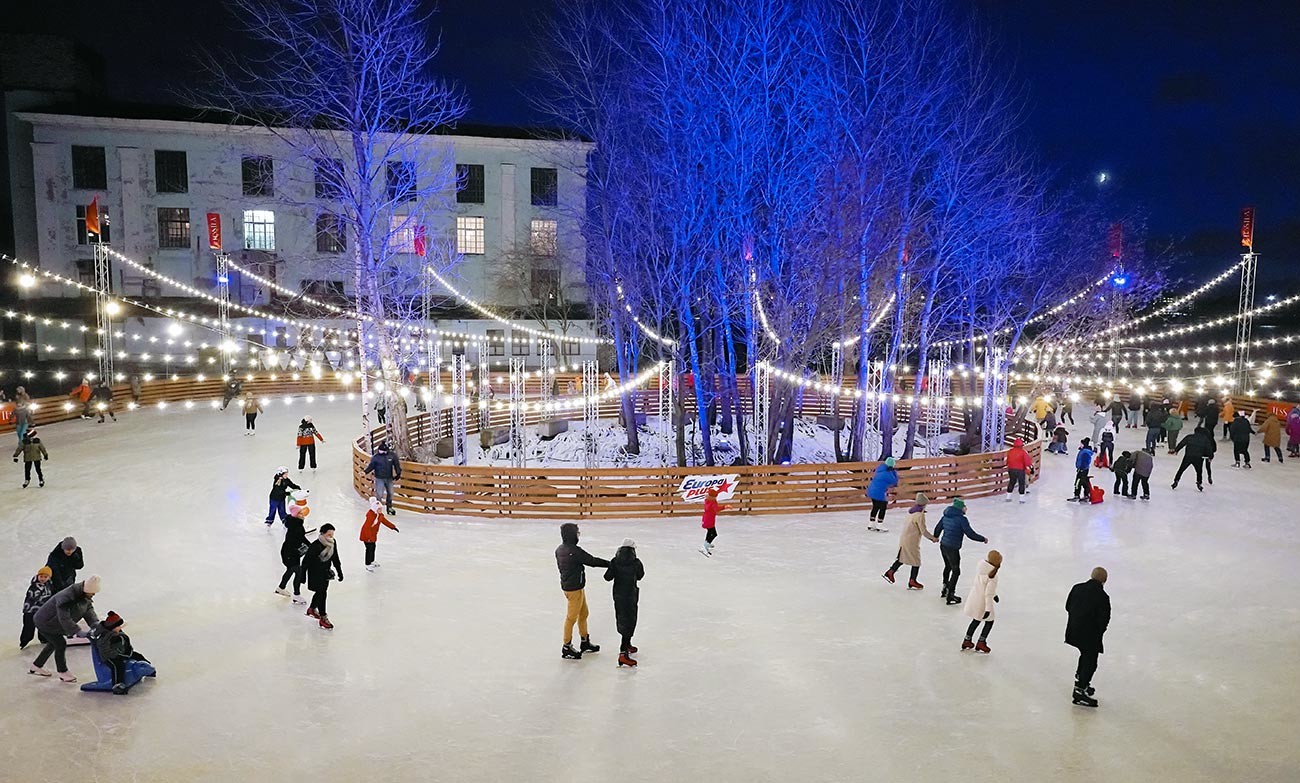 Sevkabel port ice rink in St. Petersburg.