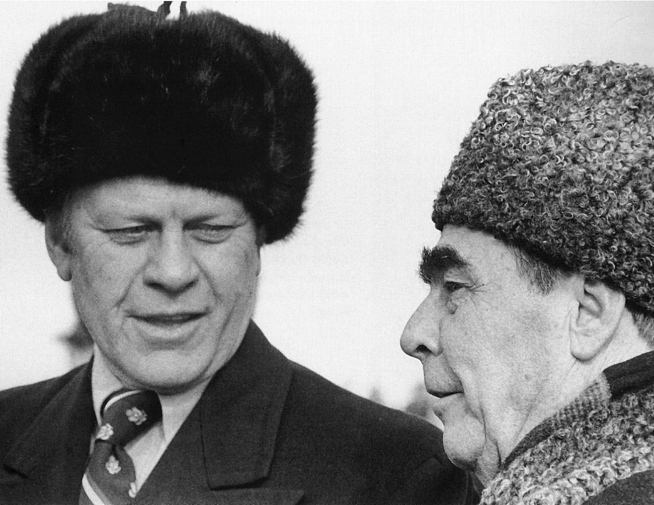 The U.S. President Gerald R. Ford meeting Soviet leader Leonid Brezhnev in Vladivostok, 1974