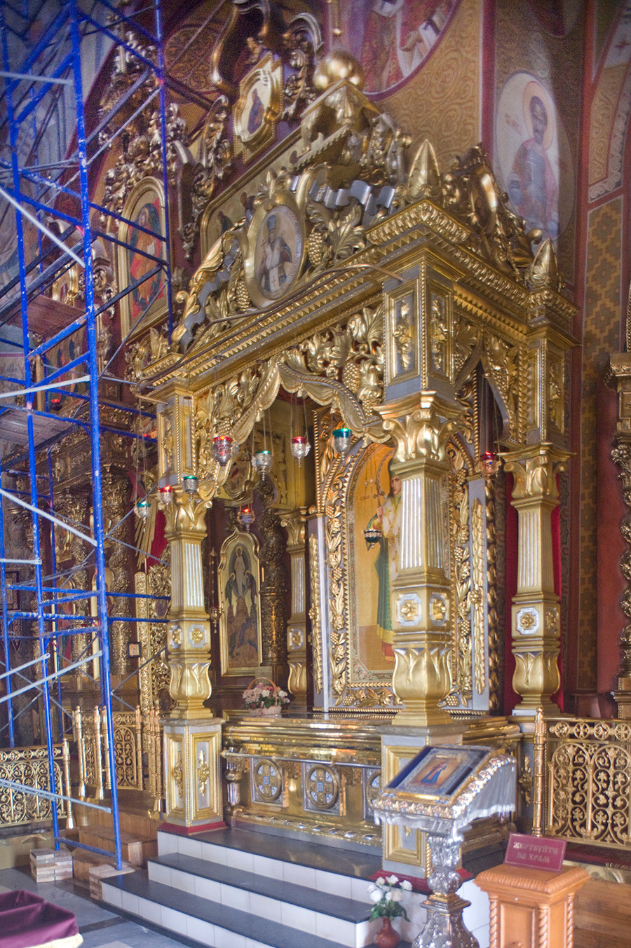 Cathedral of the Transfiguration, baldacchino with relics of St. Ioasaph, Bishop of Belgorod ( relics transferred from museum in 1991). June 24, 2015