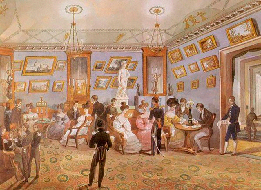 Великосветский салон. Акварель неизвестного художника. 1830-е
