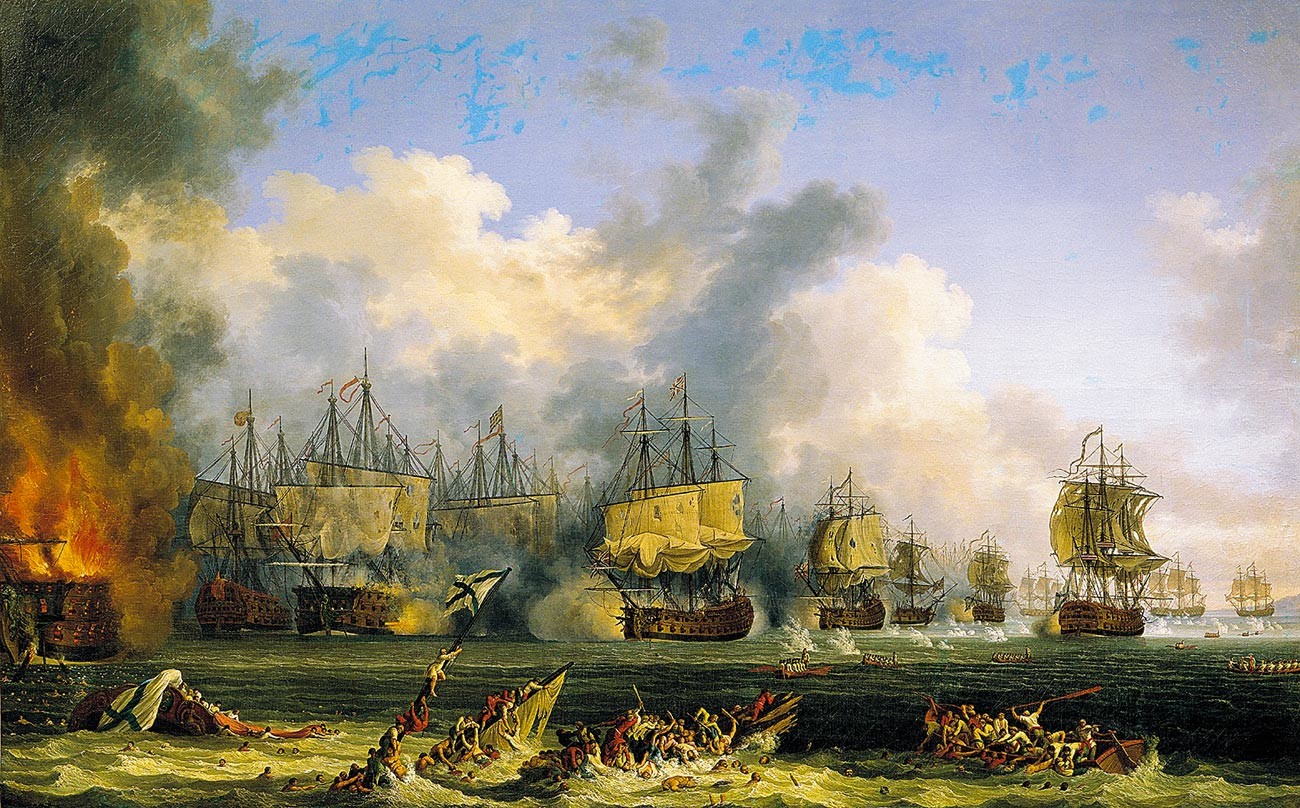 The Sinking of the Russian Flagship Saint Eustathius.