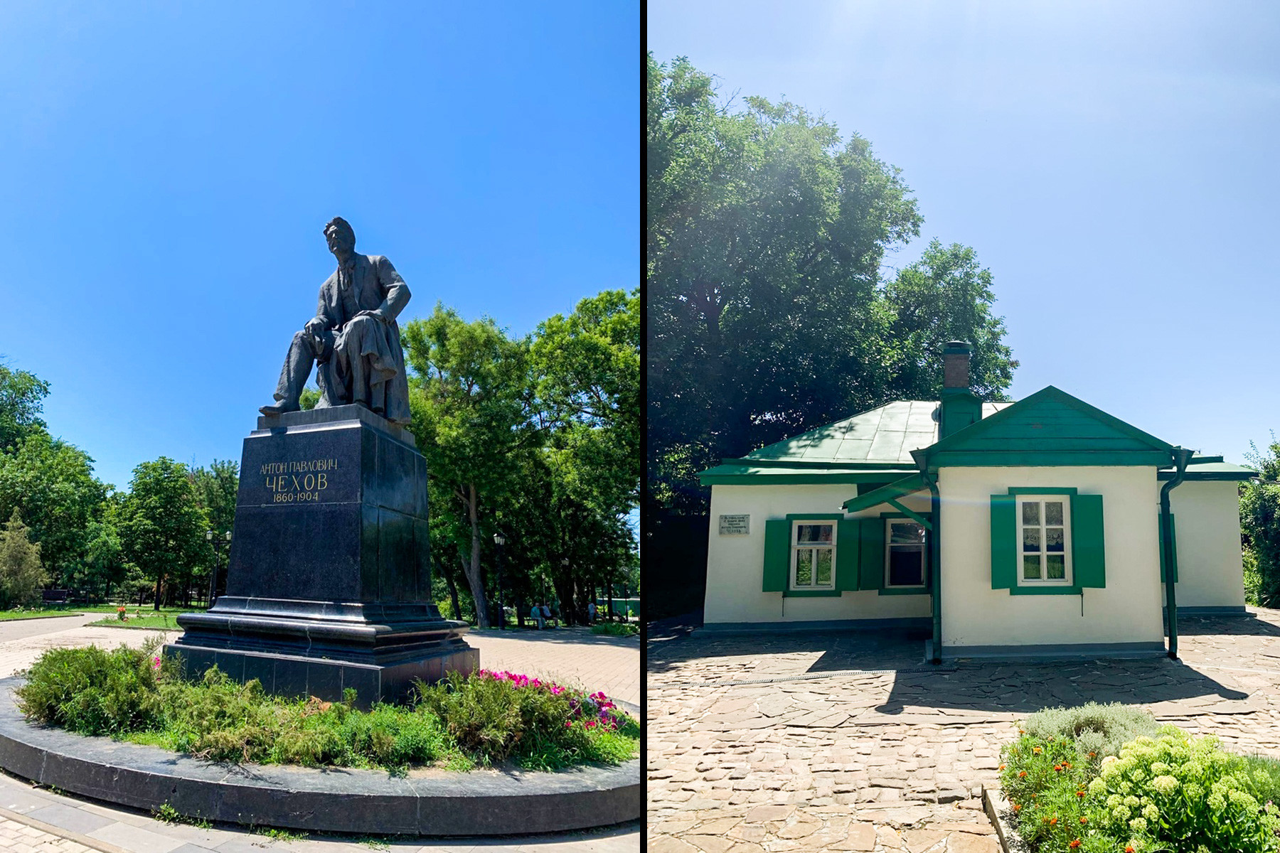 Anton Chekhov's monument in Taganrog and his birthplace.