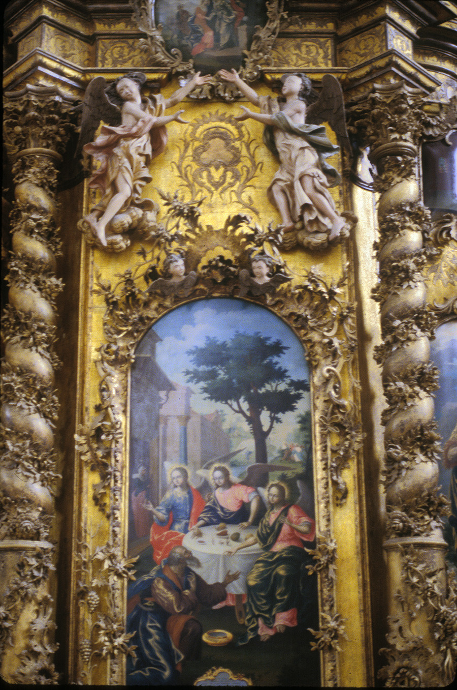 Trinity-Gleden Monastery. Trinity Cathedral icon screen. Icon of Old Testament Trinity (Three angels with Abraham & Sarah). July 27, 1996