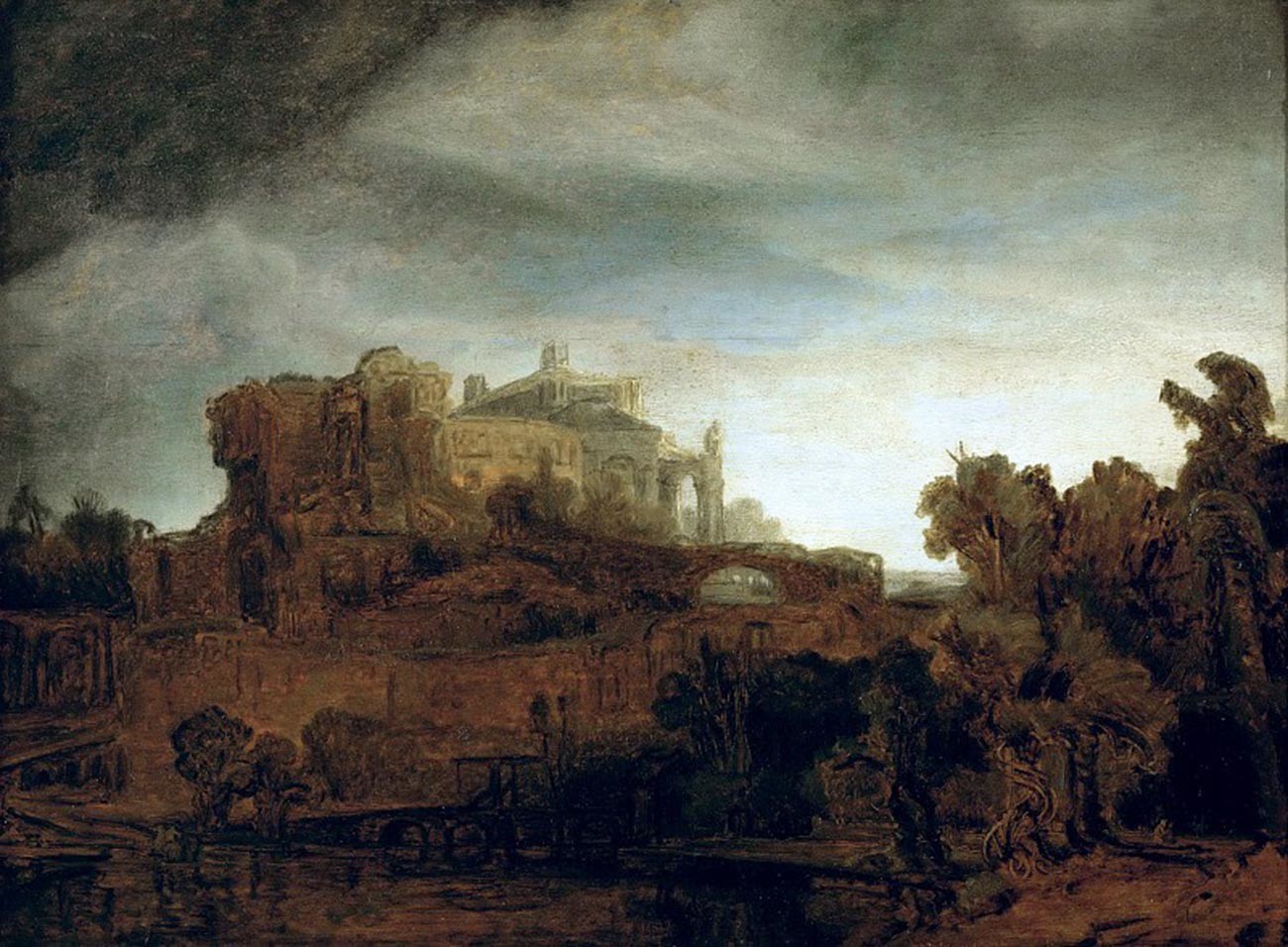 Rembrandt. Landscape with a castle