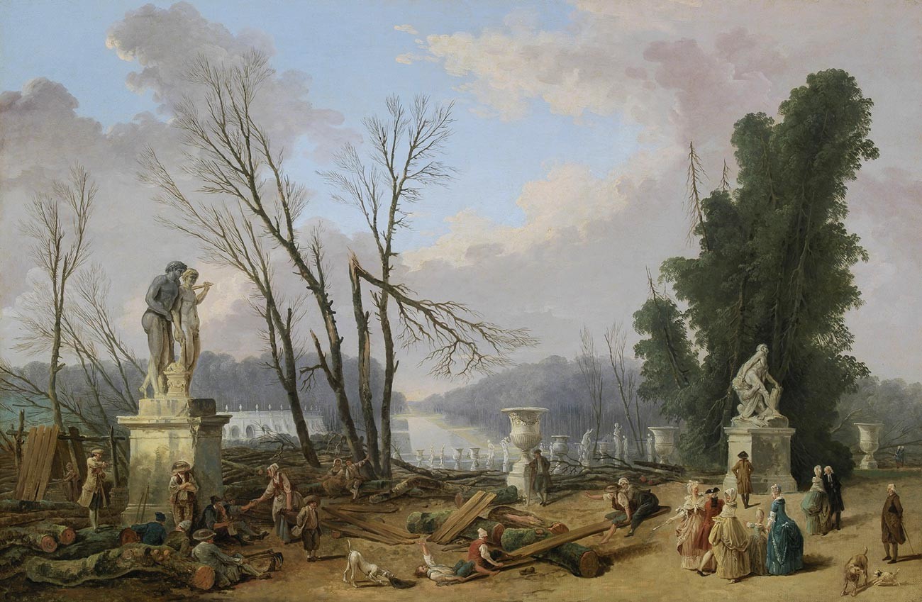 Hubert Robert. Cutting down the trees in Versailles
