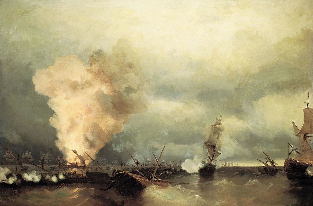 Ivan Aivazovsky.  Sea battle near Vyborg.