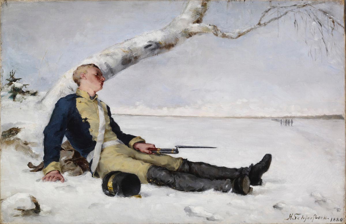 Helene Schjerfbeck.  Wounded warrior in the snow.