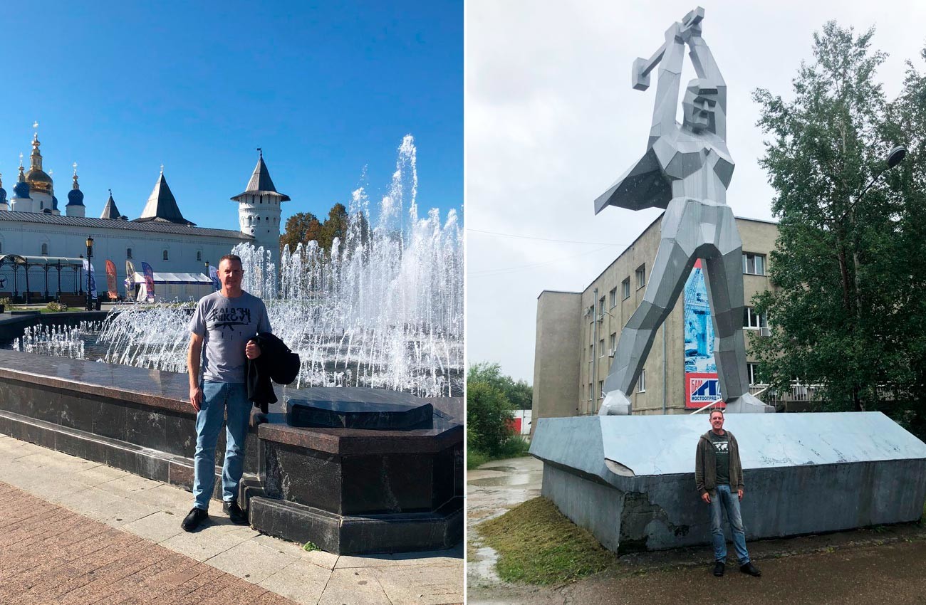 Left: The ancient capital of Siberia Tobolsk. Right: The monument to the BAM worker in Tynda.
