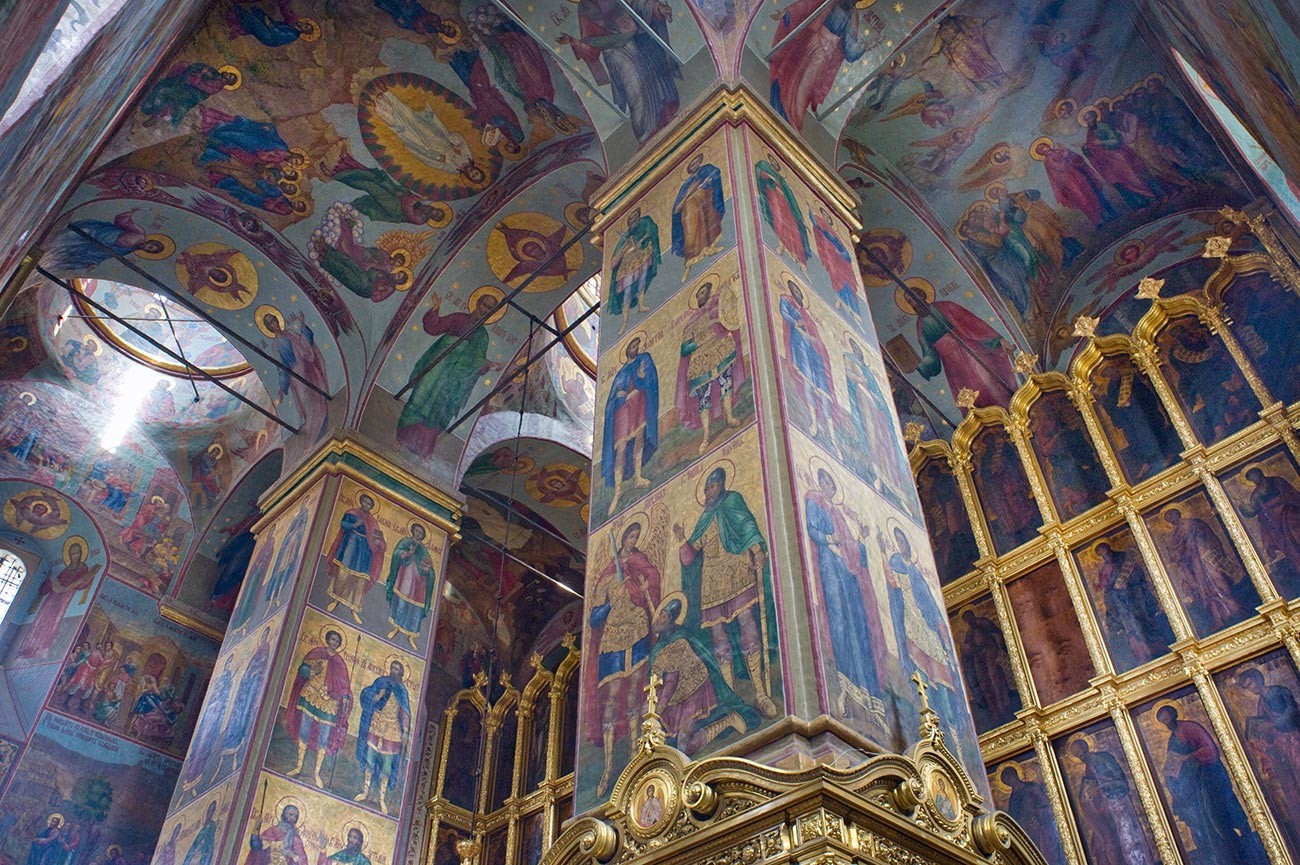 Novospassky Monastery, Transfiguration Cathedral. View northeast with west piers & icon screen. August 18, 2013