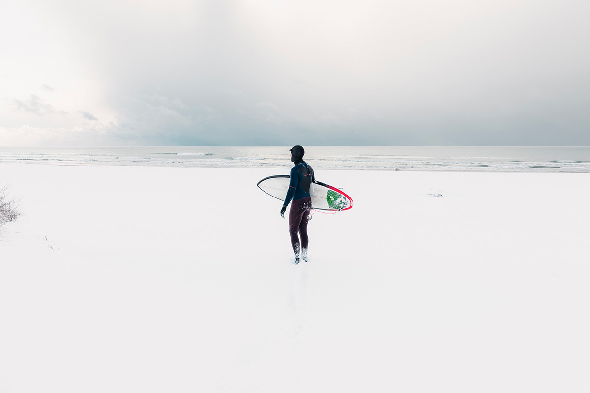 Winter surfing in the Pacific Ocean