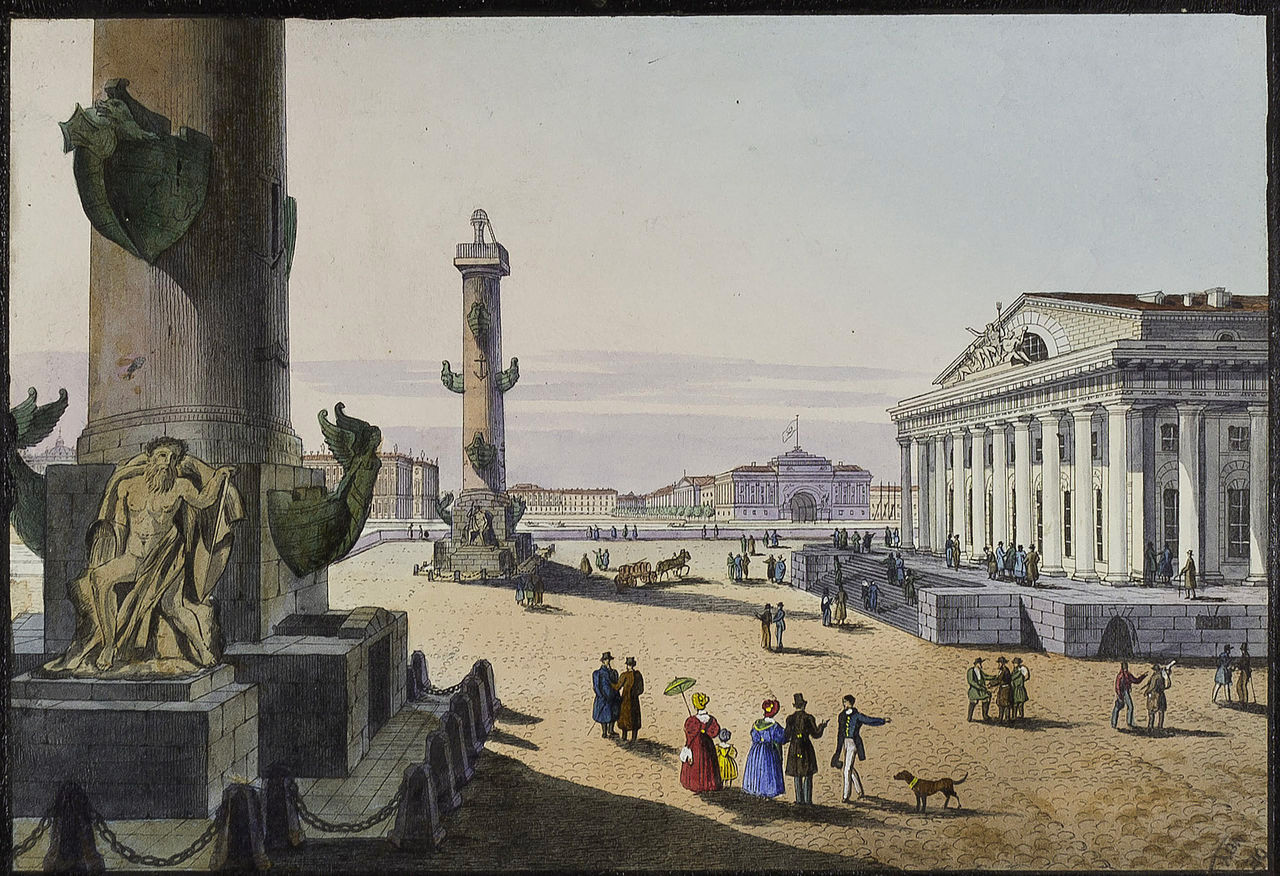 Karl Beggrov. Colunas rostrais de São Petersburgo no século 19