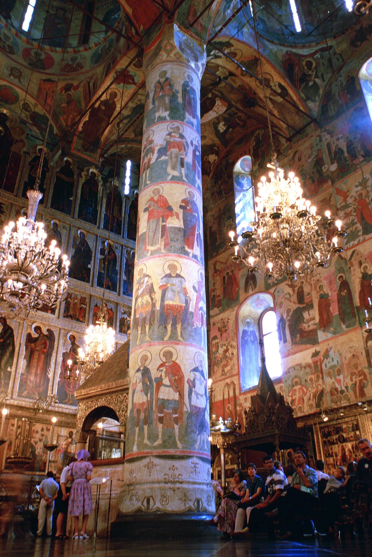 Dormition Cathedral, interior. View southeast toward icon screen & south wall. July 11, 1999