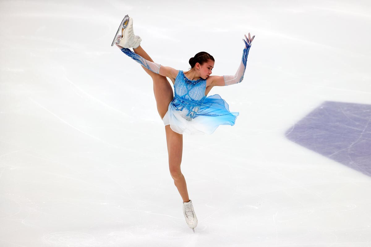 Kamila Valieva performs a short program in women's single skating at the final of the Russian Figure Skating Cup in Moscow