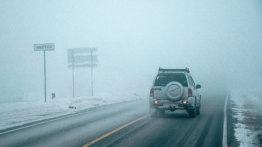 Entering the city of Yakutsk, the temperature fall to minus 50C.