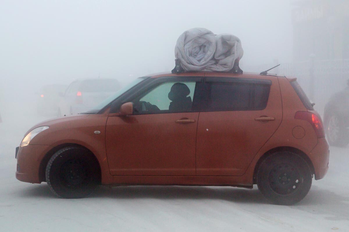 Don't be surprised to see a blanket on the top of a car in Yakutsk.