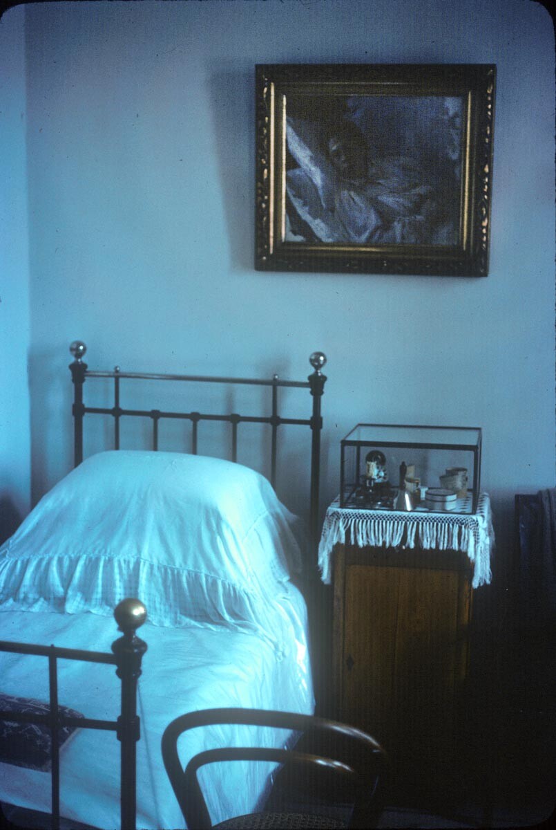 Tolstoy house interior. Tolstoy’s bedroom with simple furnishings. April 10, 1980