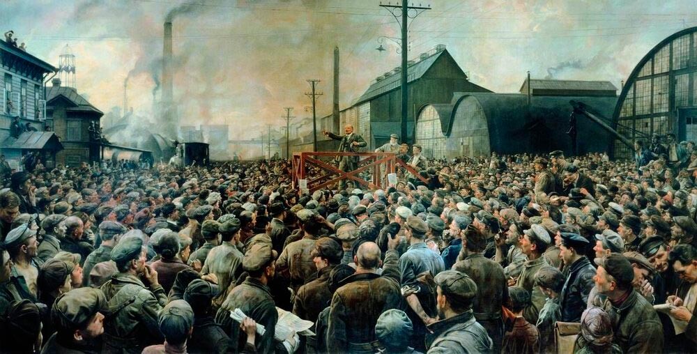 Isaak Brodsky. Lenin at Putilov factory at May 1917, 1929