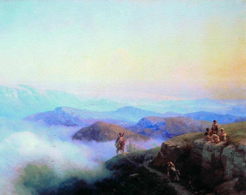 Chains of the Caucasus Mountains. View from the Karanai Mountains to Temir-Khan-Shura on the Caspian Sea, 1869.