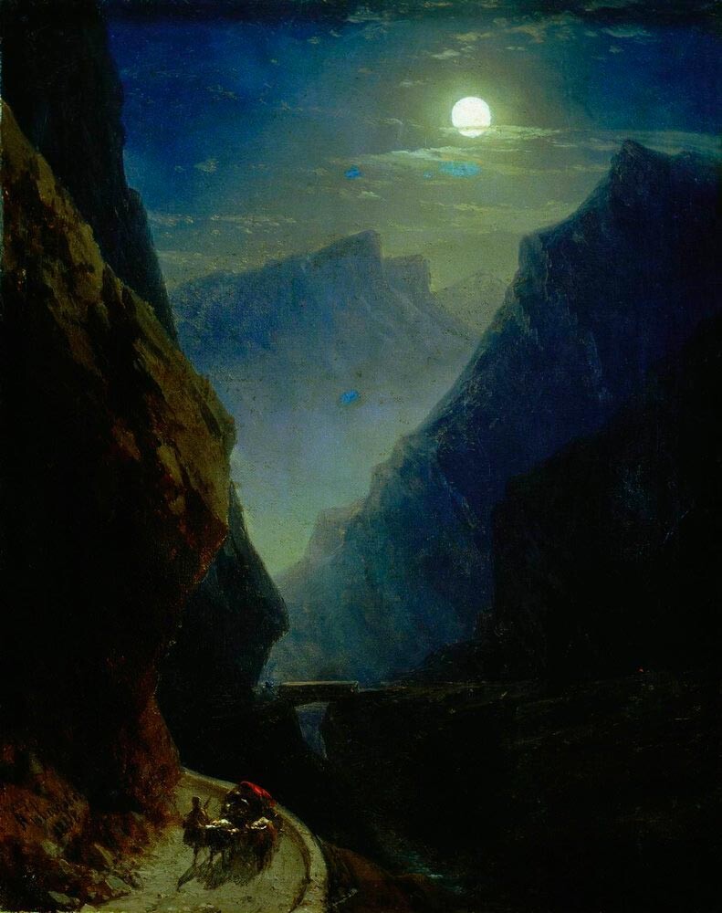 The Darial Gorge on a moonlit night, 1868.