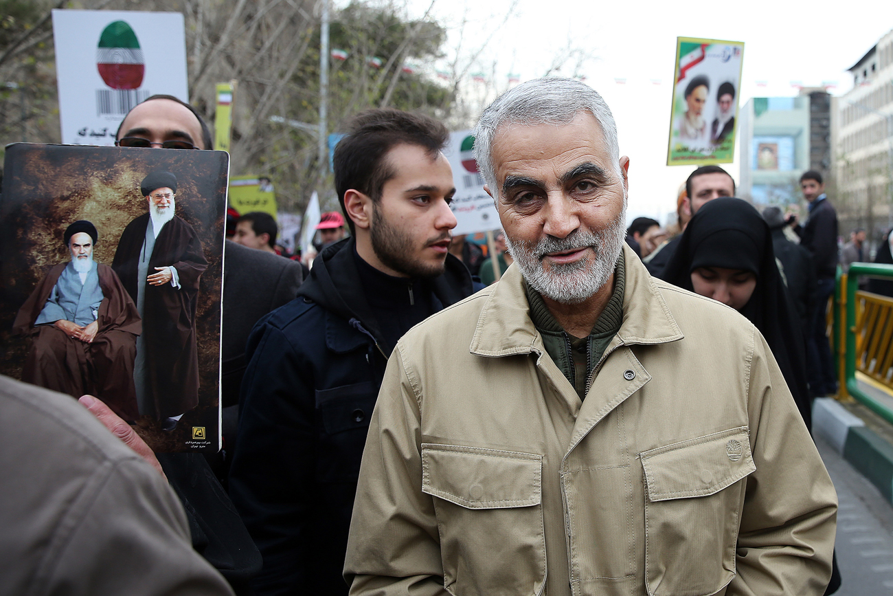 Commander of Iran's Quds Force, Qassem Soleimani attends an annual rally commemorating the anniversary of the 1979 Islamic revolution, in Tehran, Iran. Source: AP