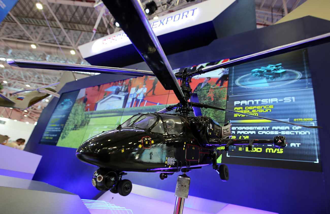 A model of the Kamov Ka 52 helicopter at the Rosoboronexport stand at the 2016 International Aviation & Aerospace Exhibition, Airshow China, in Zhuhai, Guangdong Province. Source: Marina Lystseva/TASS 