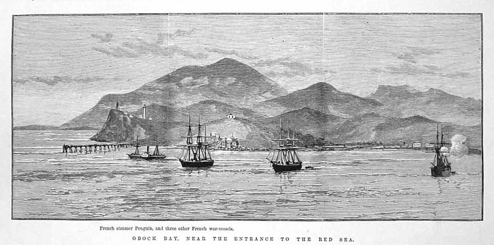 Seignelay, Primauguet, Meteore i Pingouin ispred obale Obocka. Ilustracija: London News, 15. lipnja 1889. / Arhiva
