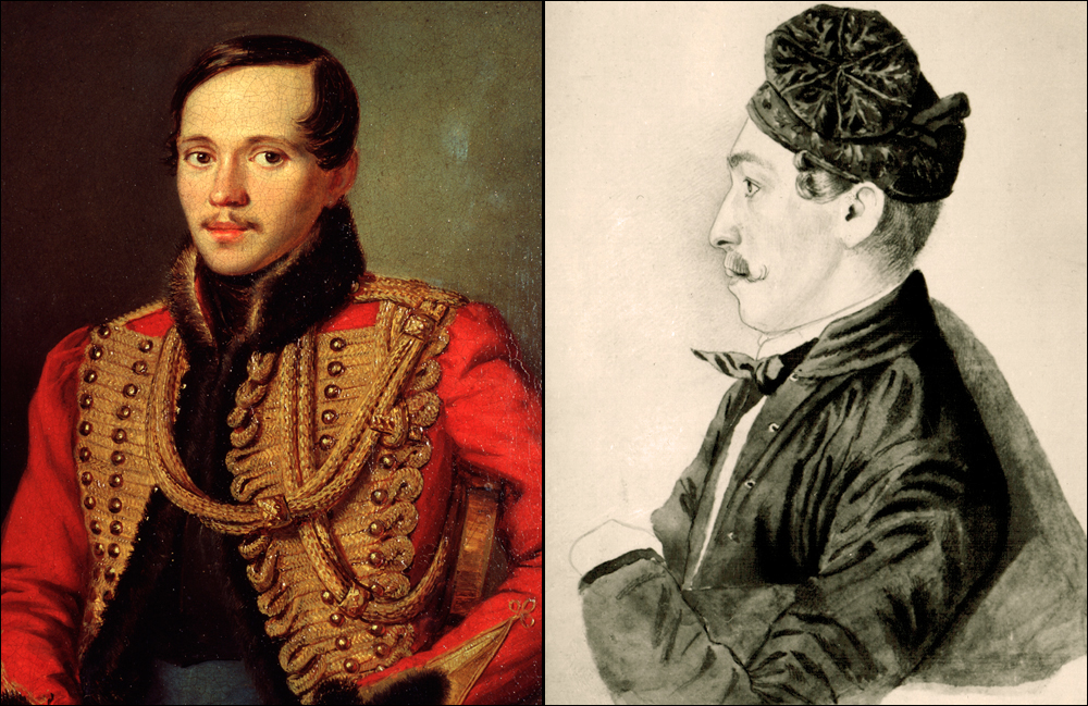 L-R: Portrait of Lermonov by Petr Zabolotsky; Martynov by Thomas Wright. Source: FineArt images, opens sources