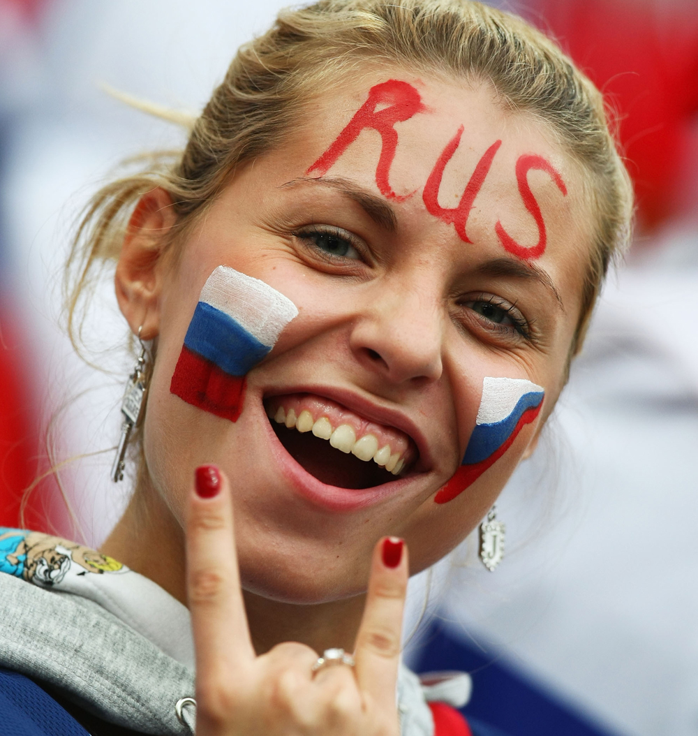 A Russia fan signals her approval. Source: Getty Images