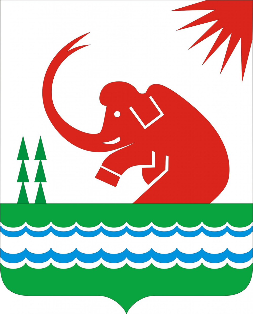 Wappen von Srednekolymsk (Jakutien, 5340 km u00f6stlich von Moskau), ein Mammut. In Jakutien wurden viele u00dcberreste von ihnen gefunden.