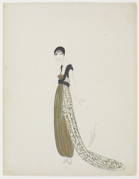Fashion design for an Evening Dress, Ertu00e9 for Paul Poiret, Paris (designed); New York (drawn), 1913-14 (designed; 1950s (drawn)