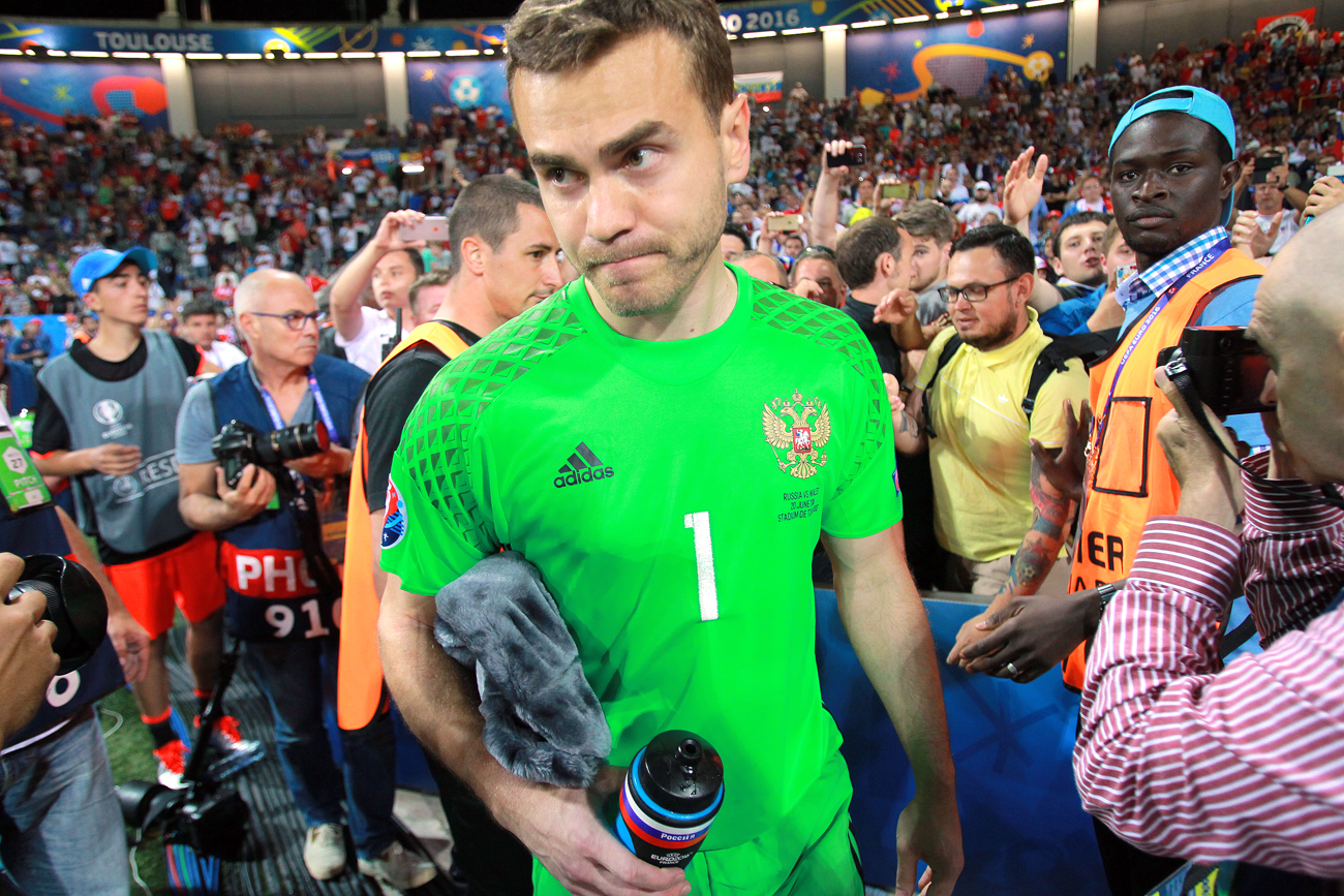 Russia's goalkeeper Igor Akinfeyev after the UEFA Euro 2016 group stage match between the national teams of Russia and Wales. Source: Vitaly Belousov / RIA Novosti