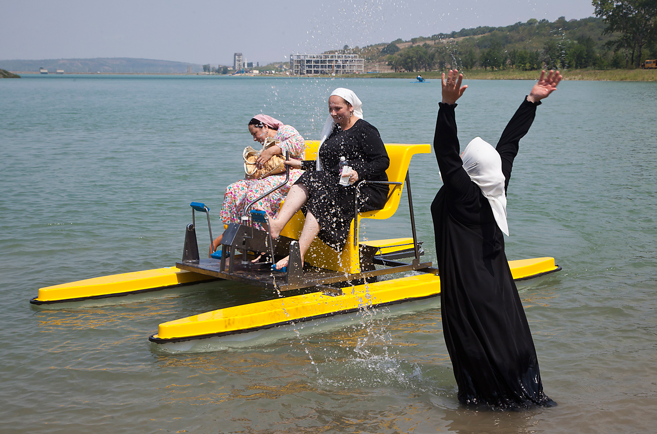 Vacationers at the Laguna (Lagoon) women's resort in the village of Aldy on the Grozny Sea shore in Grozny, Russia. Source: Yelena Afonina/TASS