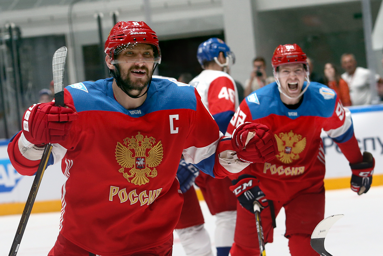 Team Russias forward Alex Ovechkin in action during the World Cup of Hockey pre-tournament game between Russia and Czech Republic at the Yubileiny Palace in St. Petersburg. / Getty Images