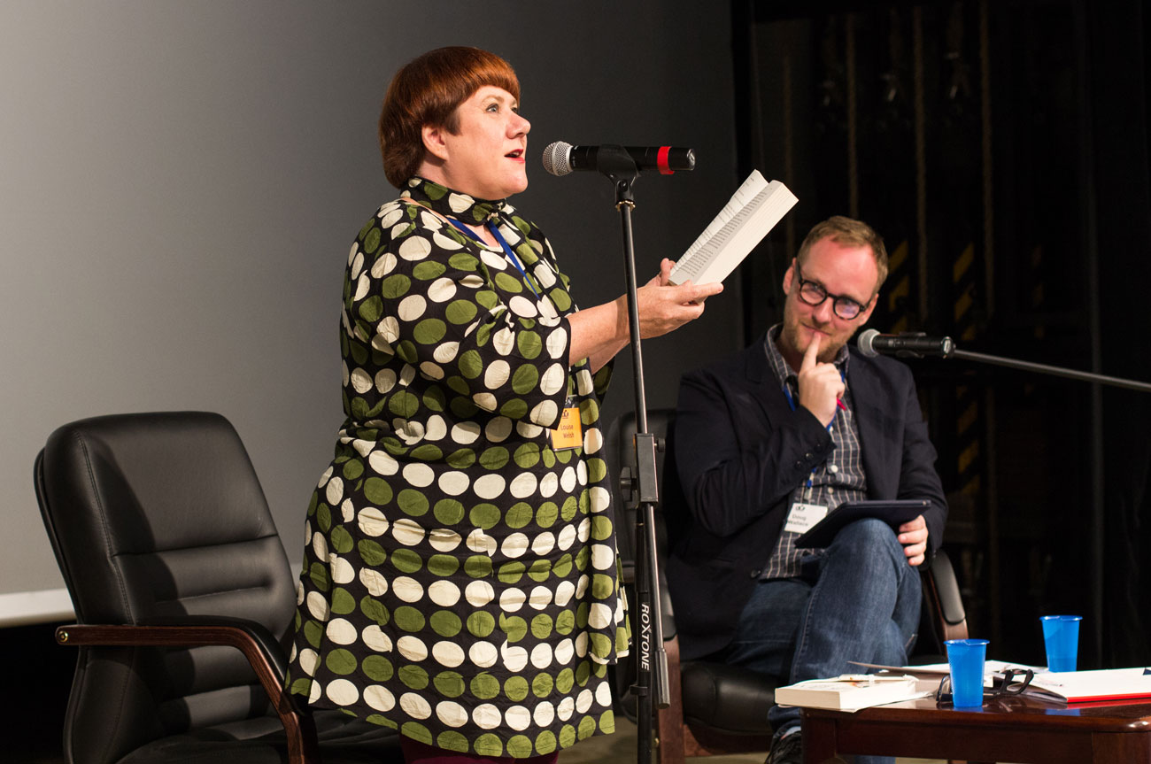 Louise Welsh reading an extract from her novel. In a seminar chaired by Daug Wallace (R). Source: Courtesy of the British Council